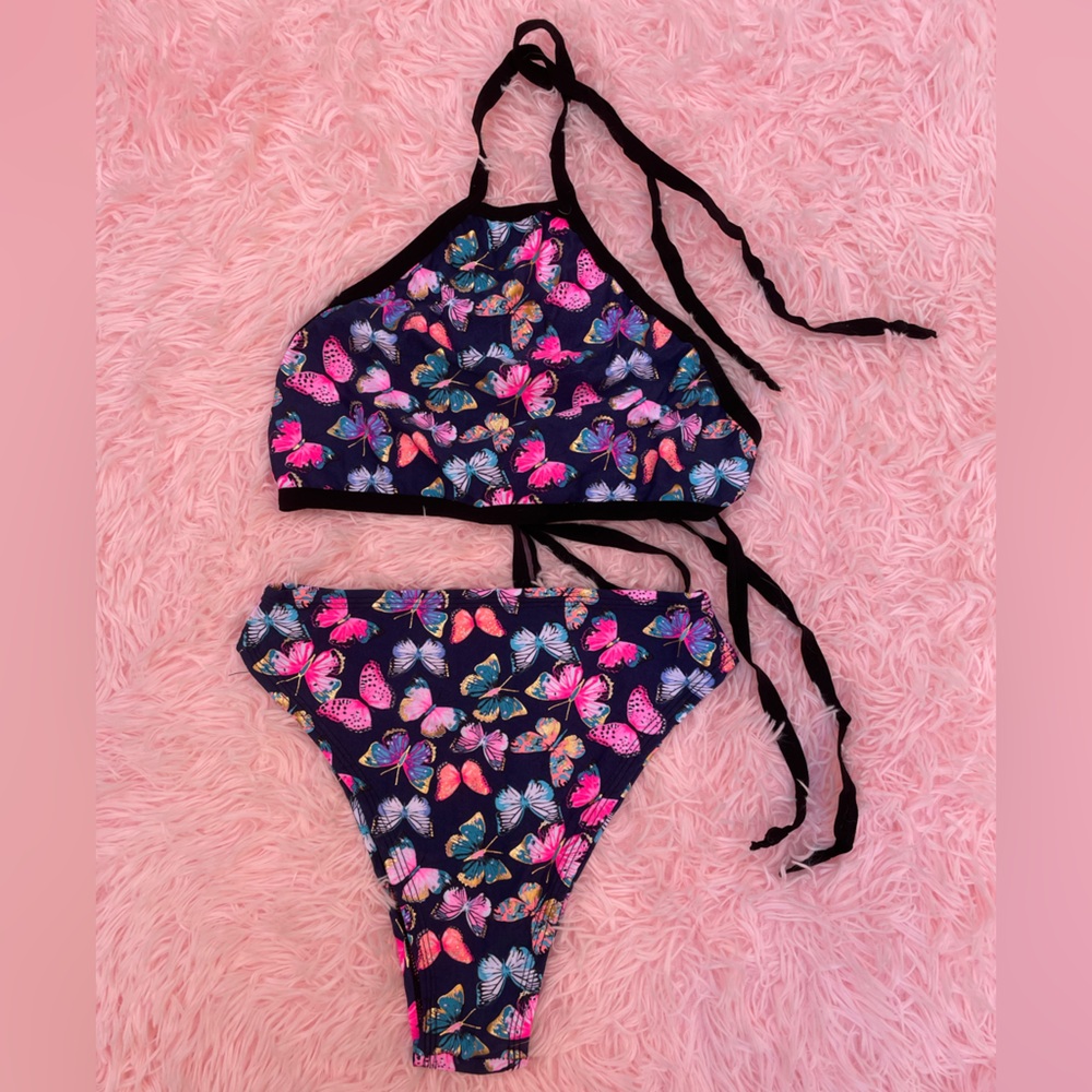 The Lyte Couture Butterfly Two-Piece Halter Top High-Wasted Bikini | Small S